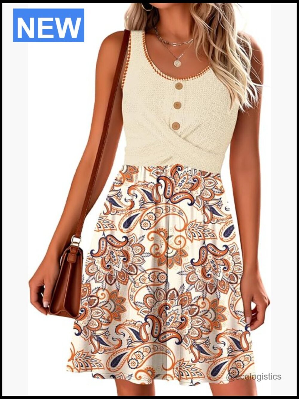 Twist Front Waffle Knit Dress Flowy Sleeveless Sundress Midi Summer